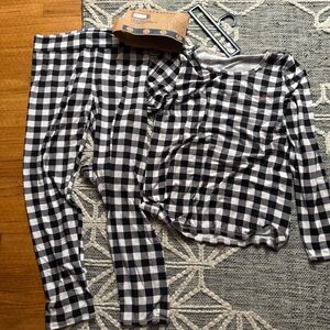 Lucky Brand soft hacci pajamas lounge set Black and White Checkered NEW
